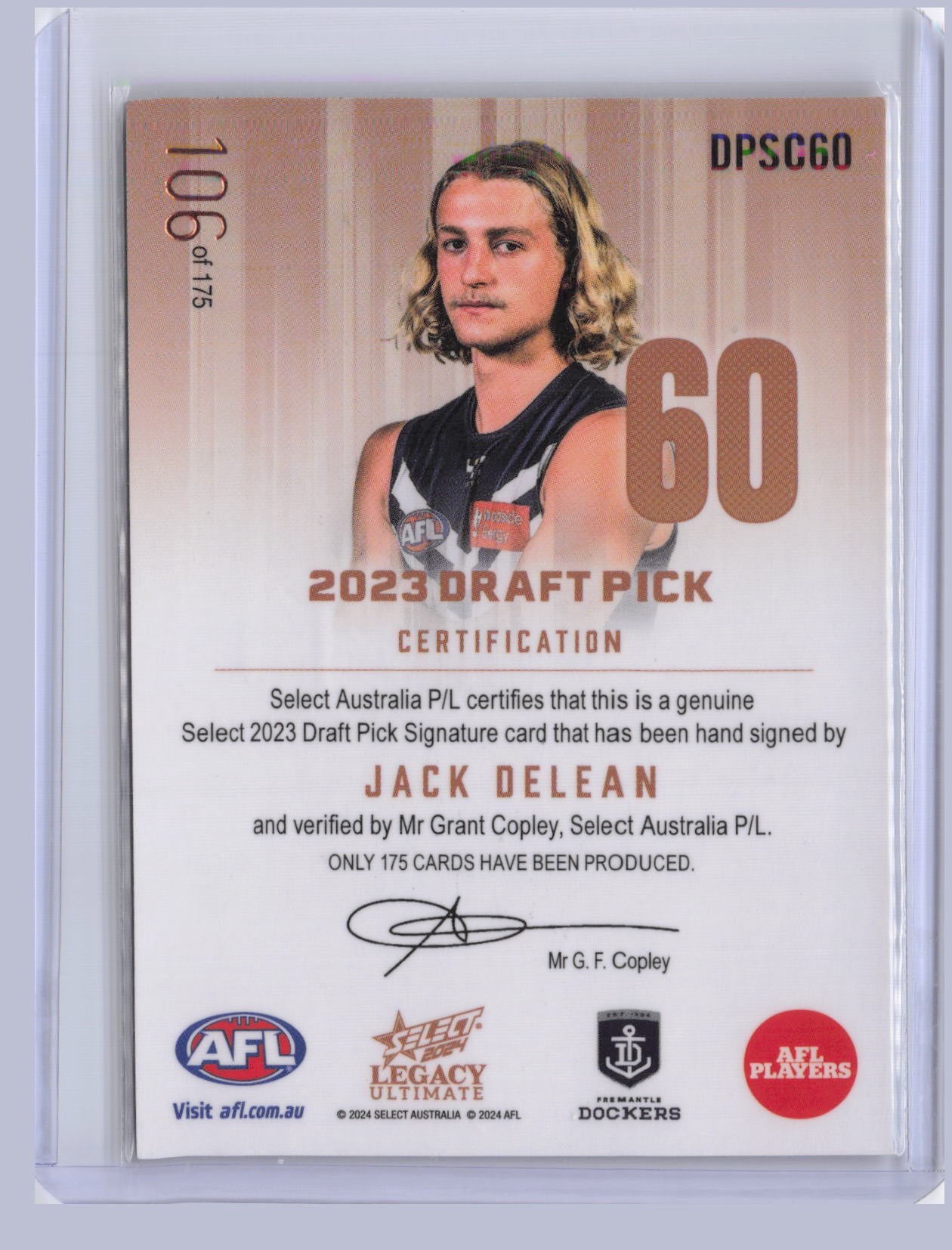 Jack Delean 2024 Select Legacy Ultimate Copper DPS RC 106/175