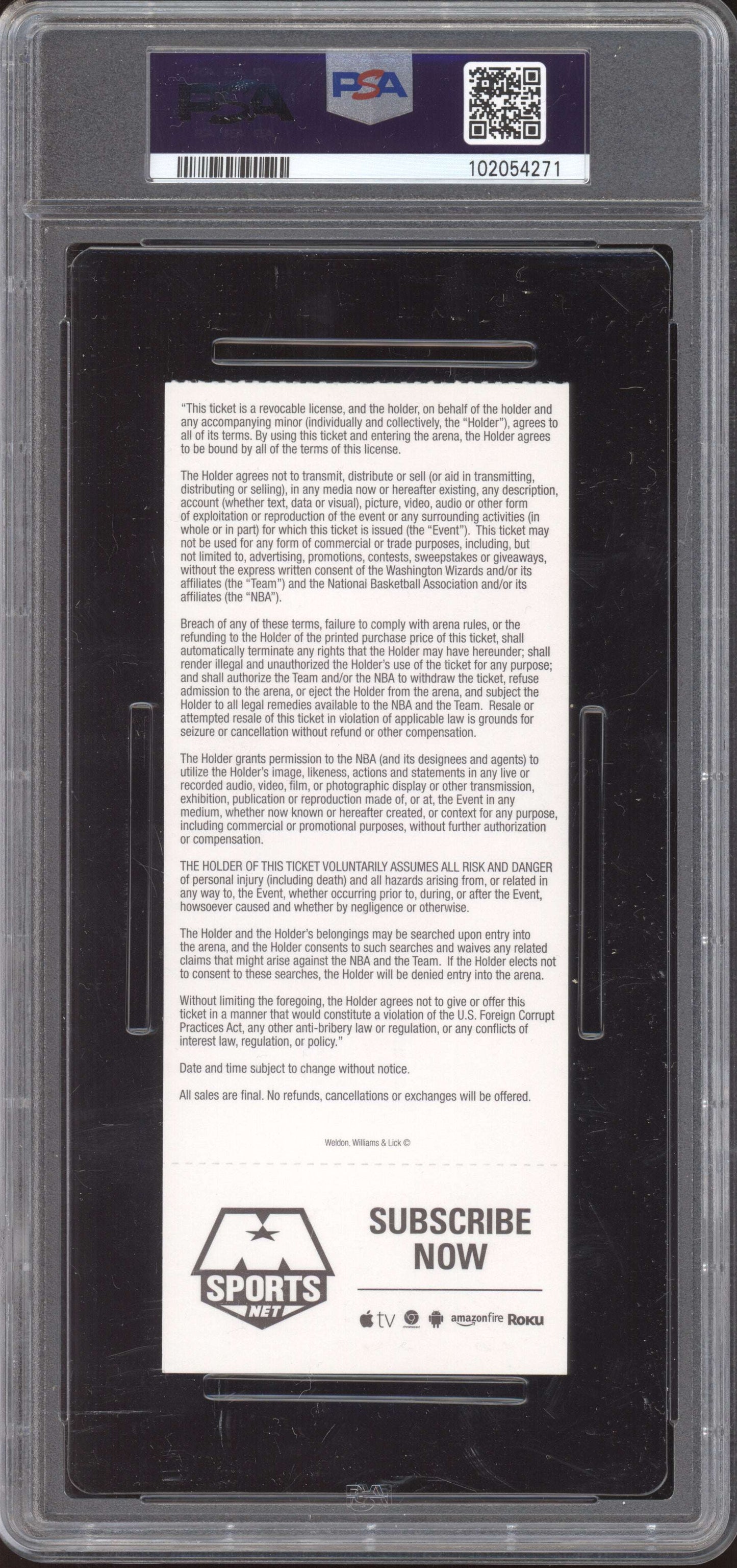 Lebron James Cleveland vs Wizards 2016 Ticket Full Youngest to 27k Points PSA 8