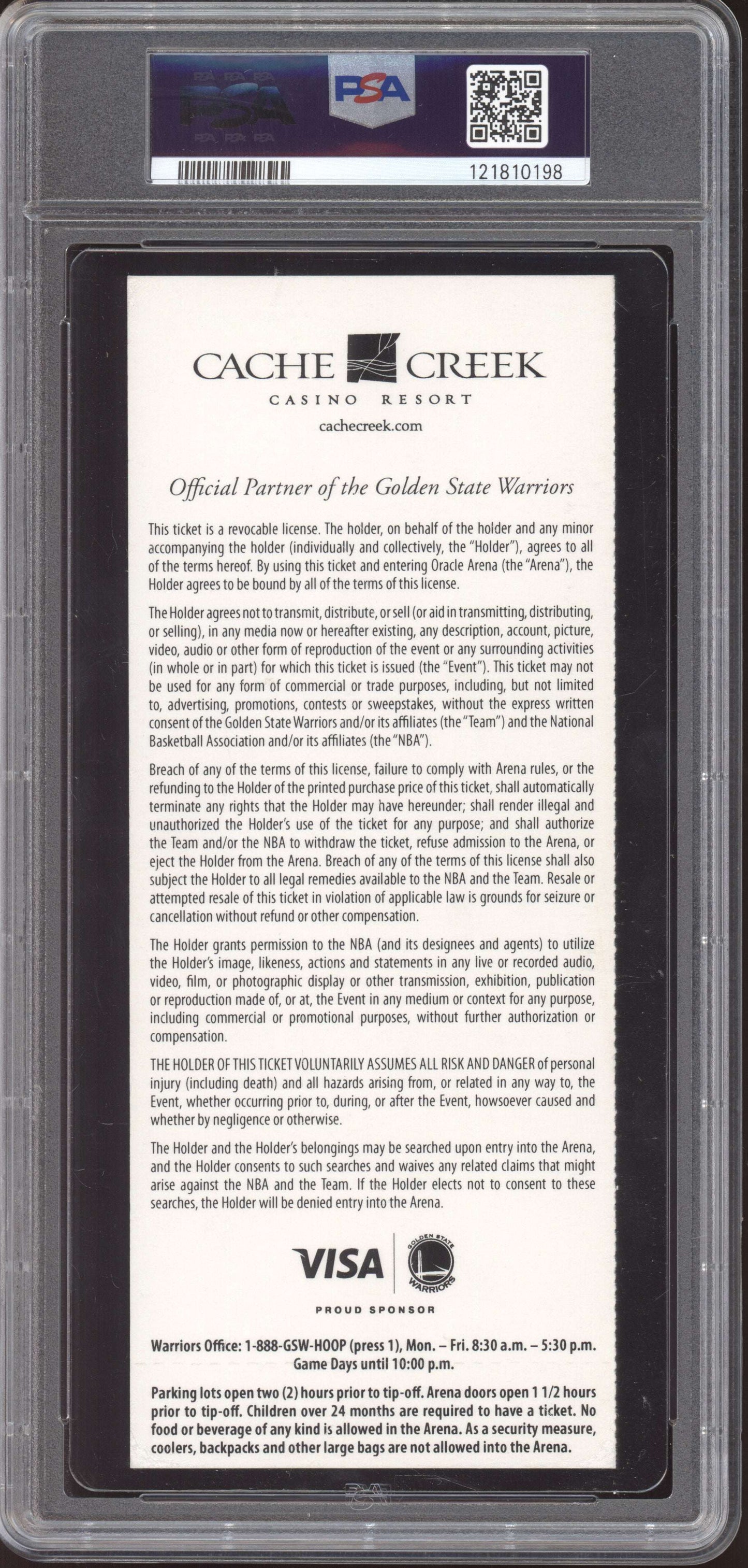 Stephen Curry Warriors Denver 2013 Ticket Full 1st Lookway 3-Pointer PSA 9