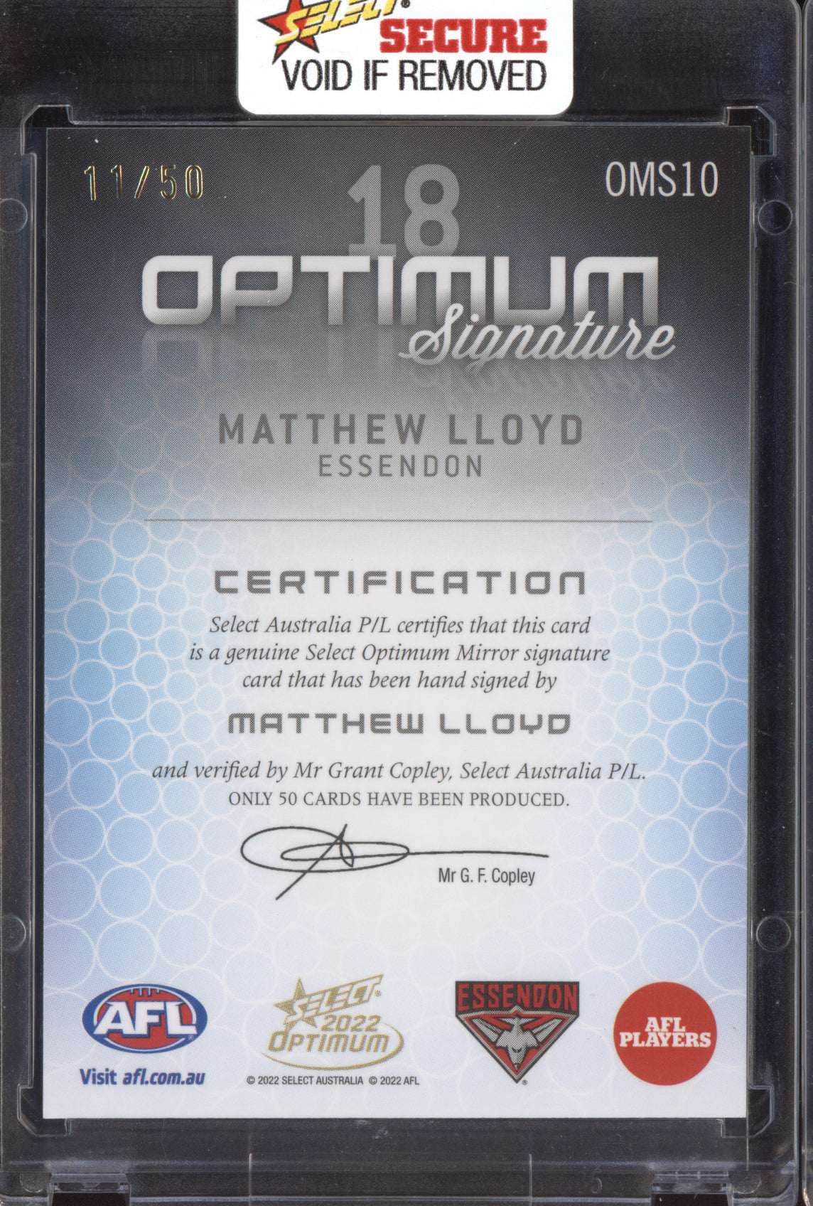 Matthew Lloyd 2022 Select Optimum Optimum Signature 11/50