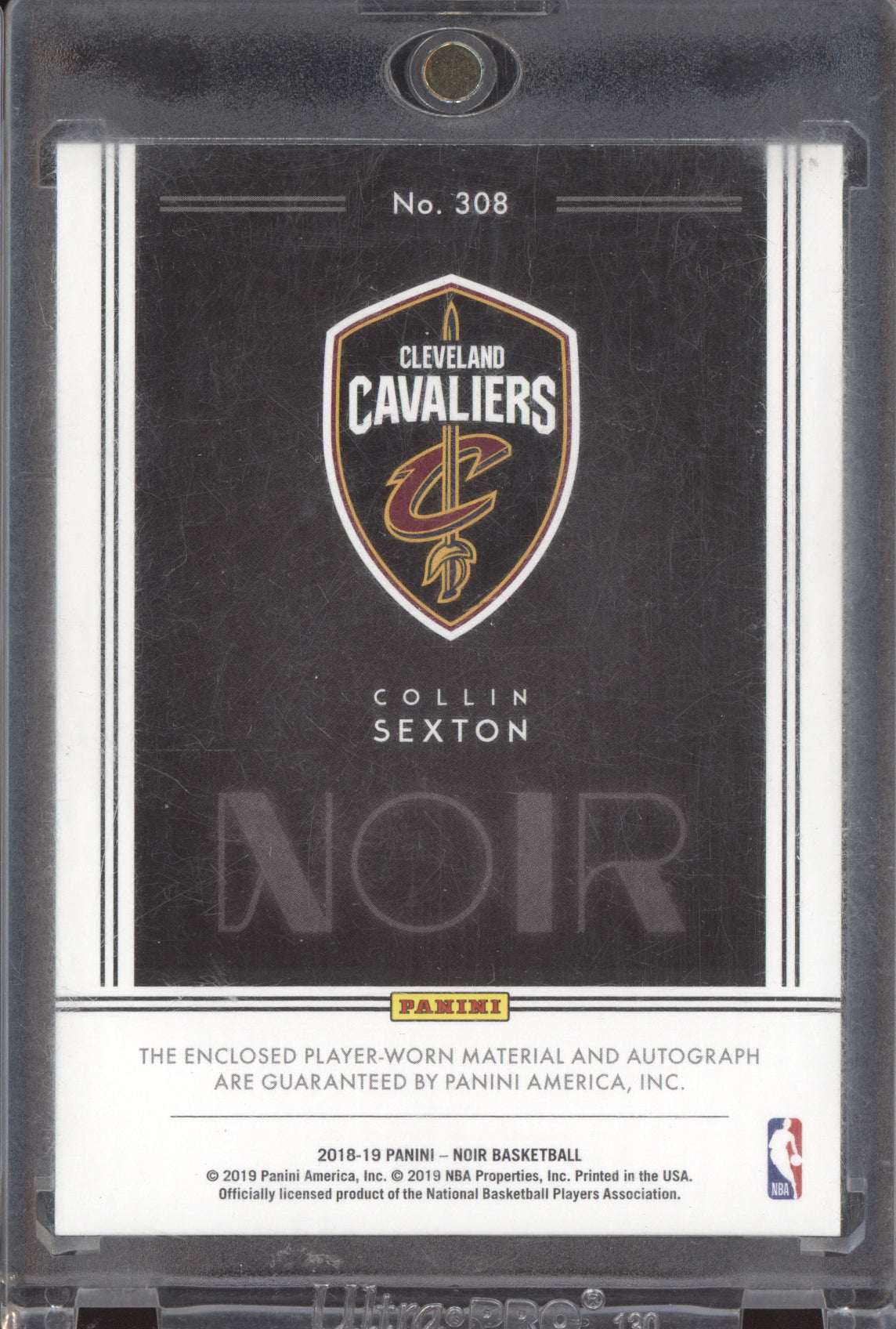 Collin Sexton 2018-19 Panini Noir Rookie Patch Auto Jersey Number RC 2/99