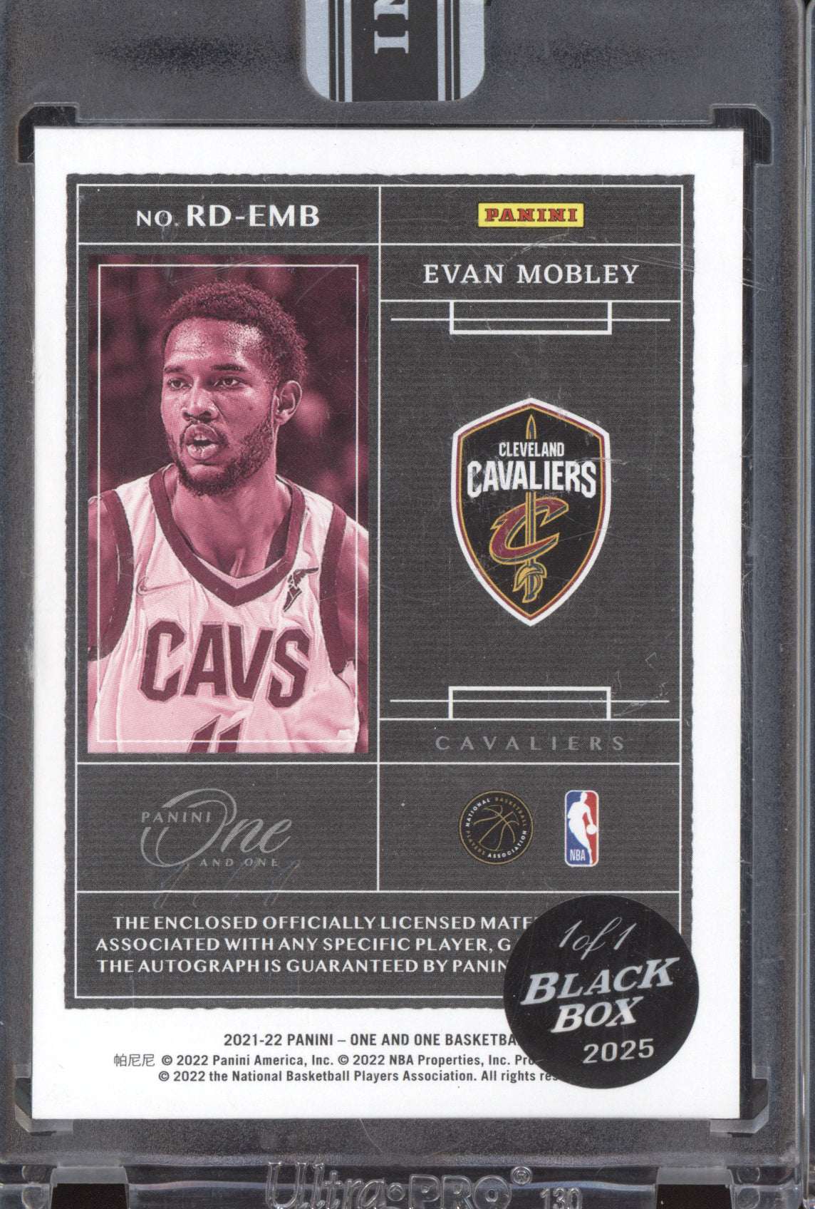 Evan Mobley 2021-22 Panini One and One Rookie Dual Patch Auto Black Box RC 1/1
