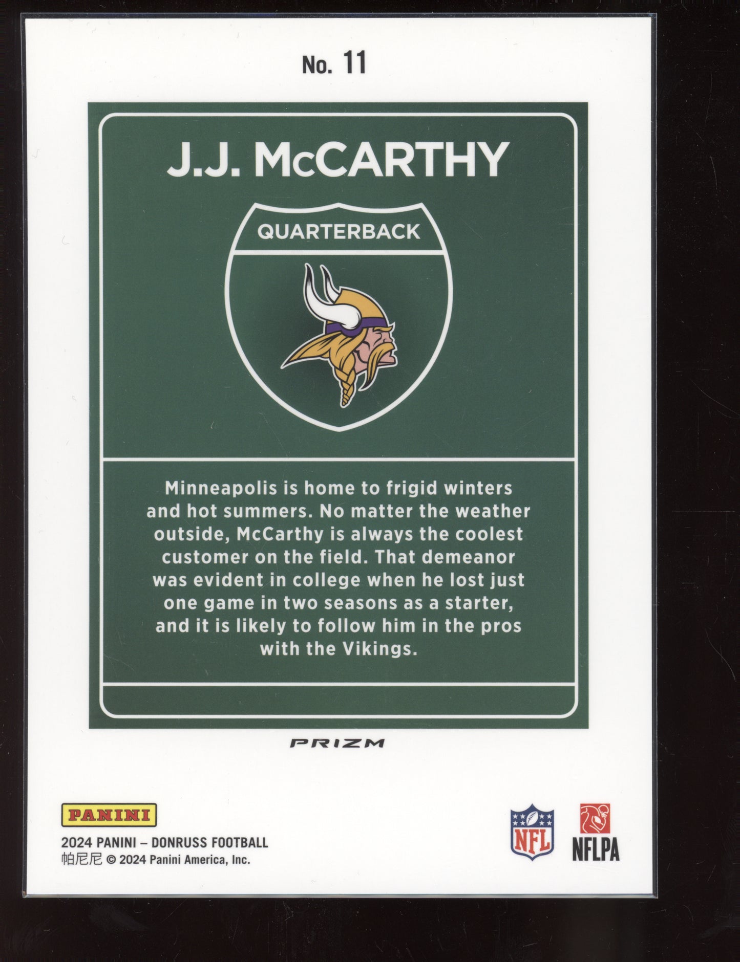 JJ Mccarthy 2024 Panini Donruss Oversized Jumbo Downtown RC