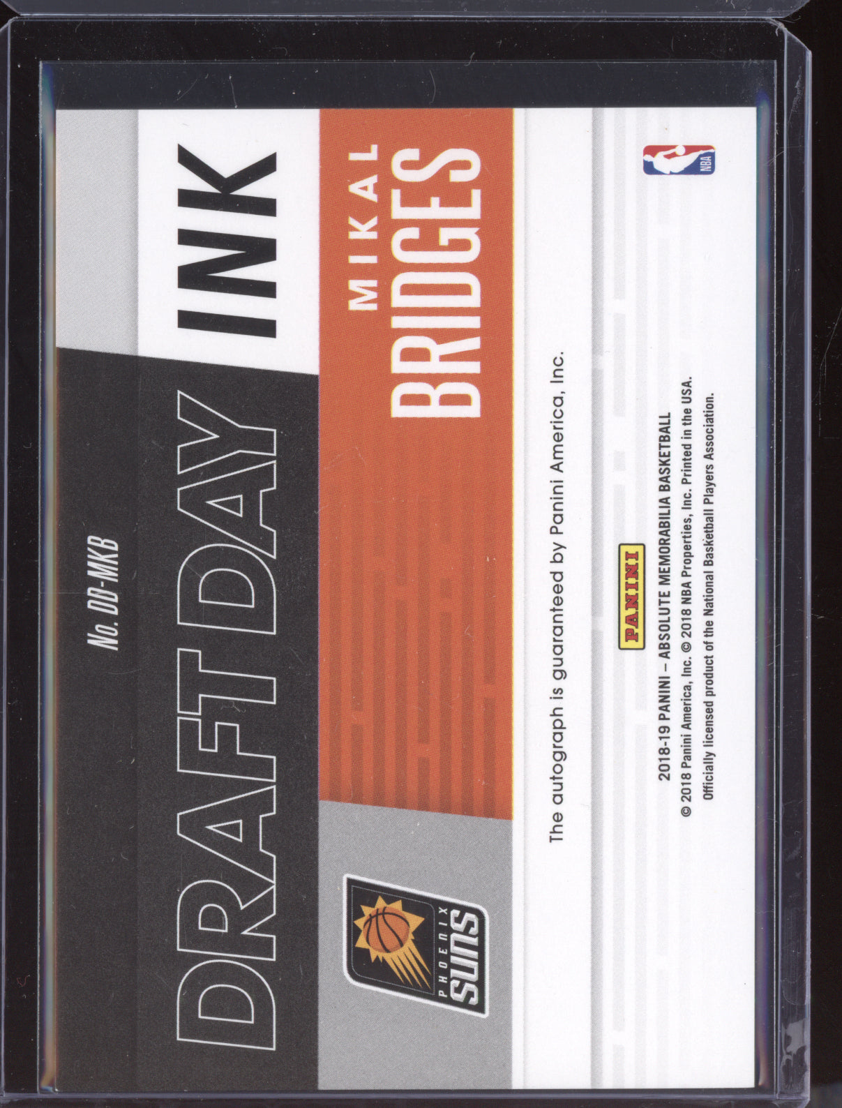 Mikal Bridges 2018 Panini Absolute Draft Day Ink Green RC 3/5
