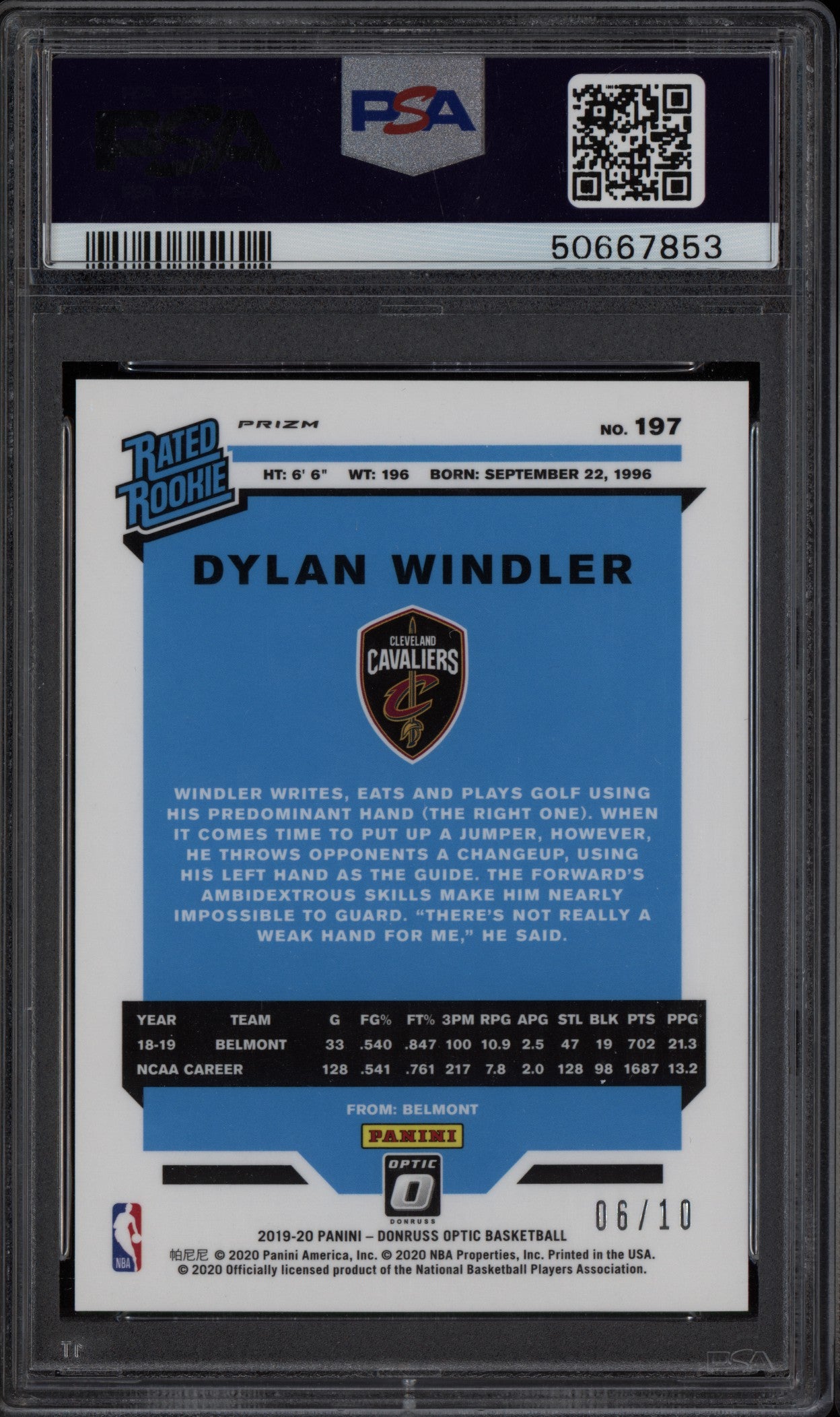 Dylan Windler 2019-20 Panini Donruss Optic Gold RC 6/10 PSA 9
