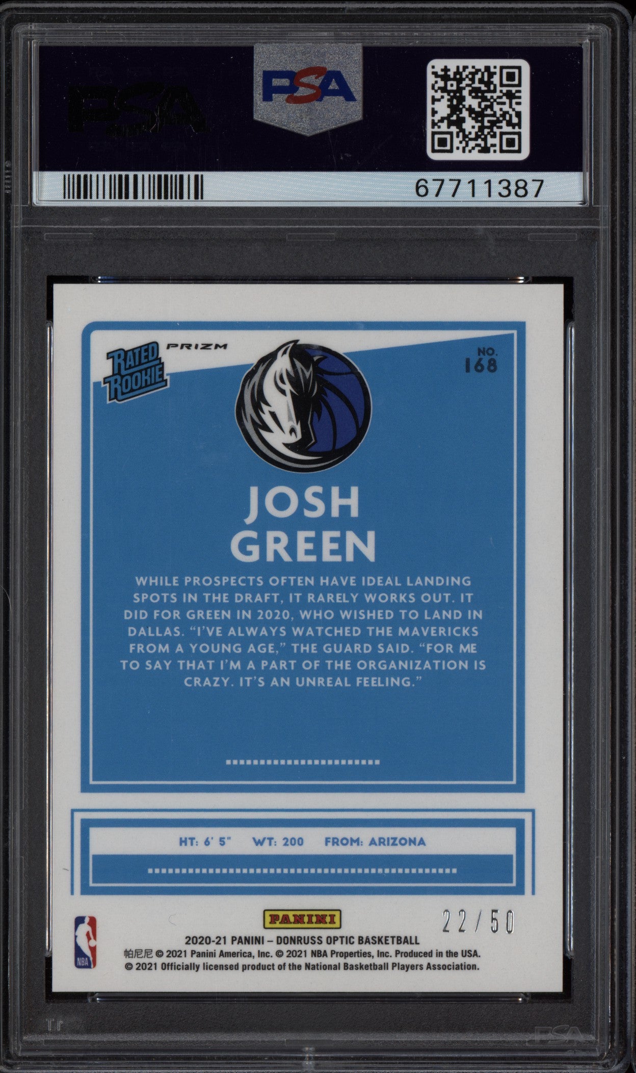 Josh Green 2020-21 Panini Donruss Optic Fast Break Blue RC 22/50 PSA 10