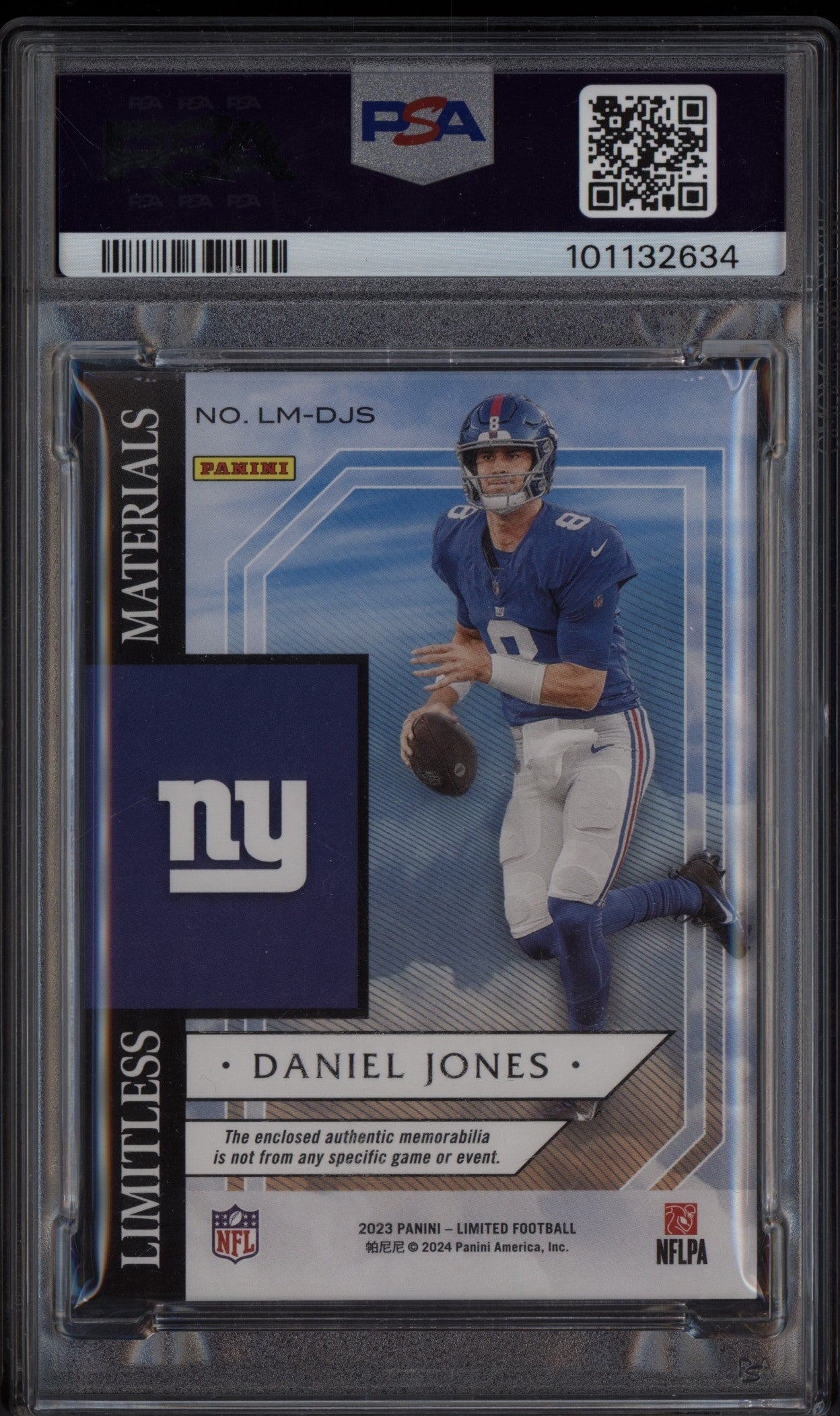 Daniel Jones 2023 Panini Limited Limitless Material Jersey 39/150 PSA 7