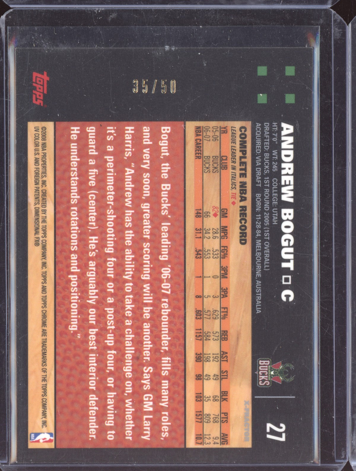 Andrew Bogut 2007-08 Topps Chrome XFractor 35/50