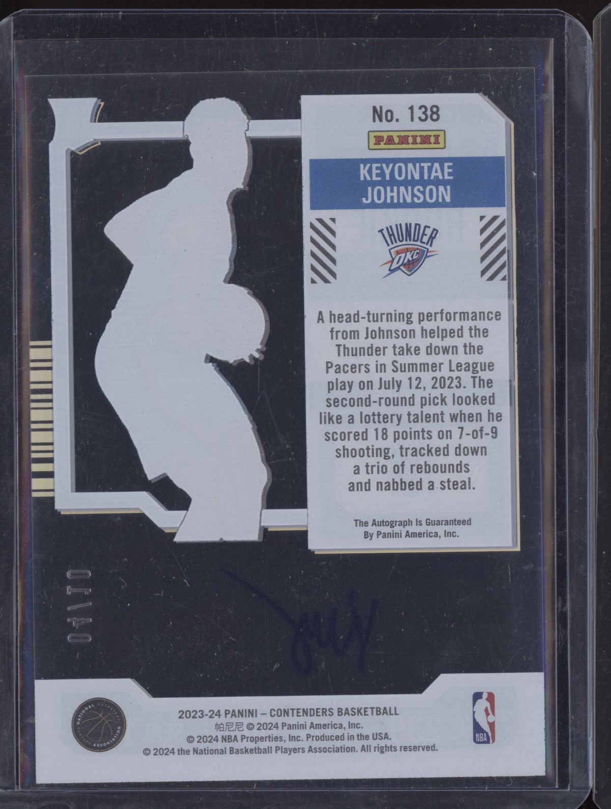 Keyontae Johnson 2023-24 Panini Contenders Rookie Ticket Auto Clear RC 4/10