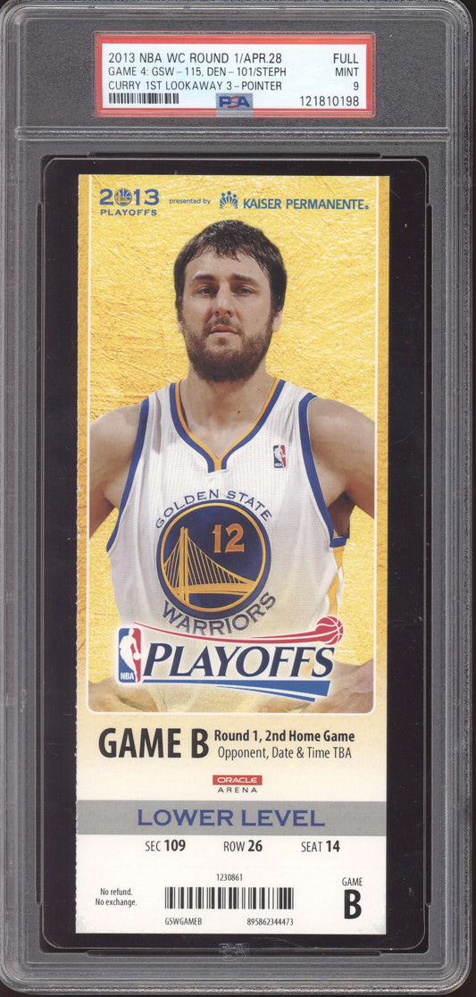 Stephen Curry Warriors Denver 2013 Ticket Full 1st Lookway 3-Pointer PSA  9