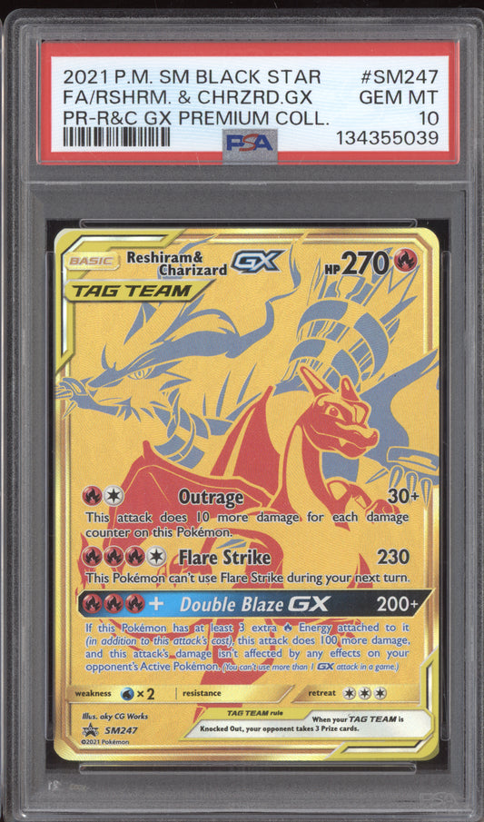 Reshiram & Charizard GX 2021 Pokemon Sun & Moon Black Star Premium Collection SM247 PSA 10